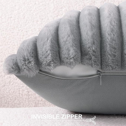 Pallene Faux Fur Plush Lumbar Throw Pillow Covers 12x20 Set of 2, Luxury Soft Fluffy Striped Decorative Pillow Covers for Sofa, Couch, Living Room, Grey