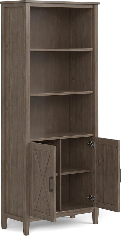 SIMPLIHOME Ela Bookcase - 72 inch Tall 5-Shelf Solid Wood Bookshelf in Smoky Brown, Transitional Storage for Living Room, Study Room or Office with Open Design and Sleek Panel Detailing