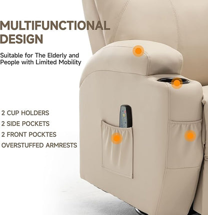 Recliner Chair, Rocking Chair with Massage and Heat, 360° Swivel Recliner Chairs for Adults, Rocker Manual Recliner with Remote Control and Cup Holder for Living Room, Bedroom, Nursery