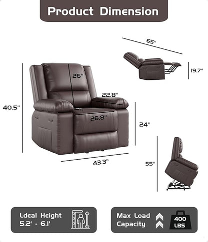 GarveeHome Oversized Wide Power Lift Recliner Chair - Heat and Massage, PU Leather, Adjustable Back and Legs, Electric Lift Chair Designed for The Elderly and People with Mobility impaired