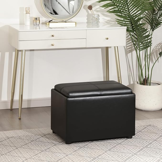 Adeco 22 Inches Storage Ottoman Bench, Non-Folding End of Bed Foot Rest Stools Ottoman with Thicker Foam Padded Seat, Upholstered Storage Chest for Living Room, Entryway, Bedroom
