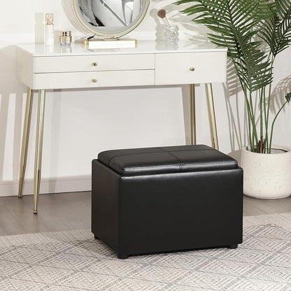 Adeco 22 Inches Storage Ottoman Bench, Non-Folding End of Bed Foot Rest Stools Ottoman with Thicker Foam Padded Seat, Upholstered Storage Chest for Living Room, Entryway, Bedroom