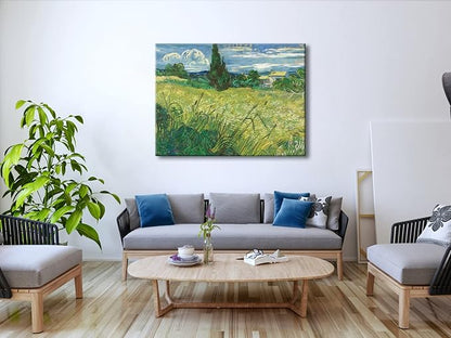 Wieco Art Abstract Large Canvas Wall Art Prints Green Field 1889 by Van Gogh Famous Oil Paintings Reproduction Artwork Stretched Landscape Picture for Home Decor Office Decoration