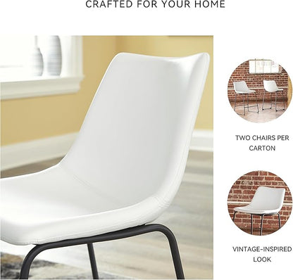 Signature Design by Ashley Centiar Casual Bucket Seat Dining Upholstered Bar Stool with Black Metal Base, Set of 2, Faux Leather, 23.75" Seat Height, White