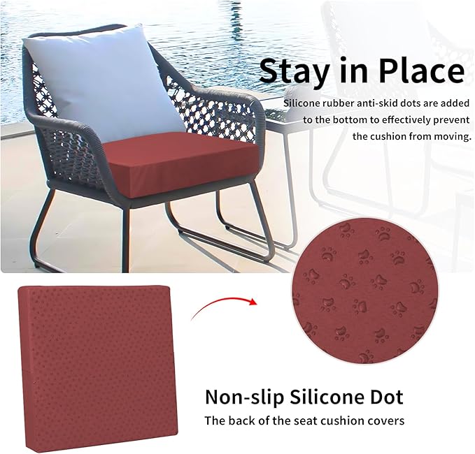 Easy-Going Waterproof Patio Cushion Covers ONLY Cover 24x22x4 inch 4 Pack Replacement Non-Slip Outdoor Seat Cushion Slipcover with Zipper. Wine