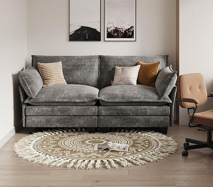 KKL Modular Sectional Sofa, Loveseat 2 Seater Cloud Couch, Chenille Modern Sectional Couches for Living Room, Apartment Grey
