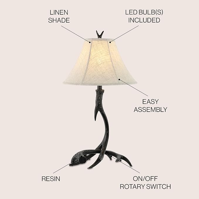 JONATHAN Y JYL6305C Antler 27.5" Rustic Resin LED Table Lamp, Traditional for Bedroom, Living Room, Office, Kids Room, Entryway, College Dorm, Bookcase, LED Bulb Included, Black