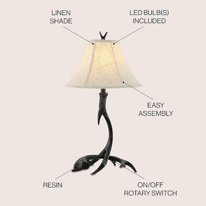 JONATHAN Y JYL6305C Antler 27.5" Rustic Resin LED Table Lamp, Traditional for Bedroom, Living Room, Office, Kids Room, Entryway, College Dorm, Bookcase, LED Bulb Included, Black