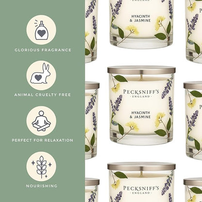 Pecksniff’s 1 Wick Candle – Jasmine & Hyacinth, 184 g / 6.49 oz – Long Lasting Burn, Elegant Home Decor & Relaxing Ambiance
