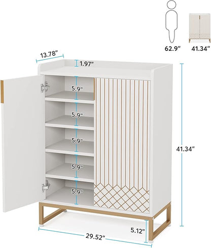 LITTLE TREE Modern White Shoe Cabinet with Doors for Up to 25 Pairs, 5-Tier Wood Shoes Rack Organizer for Entryway Bedroom Hallway Living Room