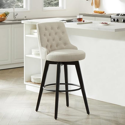 Watson & Whitely Bar Stools, 360° Swivel Upholstered Bar Stool with Back, 30" H Bar Height Barstools, Set of 2, Performance Fabric in Linen
