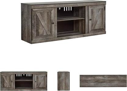 Signature Design by Ashley Wynnlow Rustic Large TV Stand up to 60" with 3 Adjustable Shelves and Fireplace Option, Gray