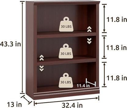 43 in Tall Bookcase, 3-Tier Bookshelf Open Storage, 33 inch Wide Floor Standing Indoor Furniture, Book Cases for Home School Library Office Bedroom Kids, Mahogany 3 Tiers