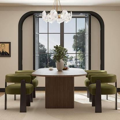 Modern Dining Chairs Set of 4, Upholstered Velvet Barrel Accent Chairs with Backrest & Arms, Wide and Thicker Padded Kitchen Side Chair with Wooden Legs for Dining Room, Livingroom, Dark Green