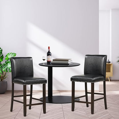 COSTWAY Bar Stools Set of 2, 25.5” PVC Leather Armless Counter Height Chair with Back, Kitchen Island Breakfast Chair for Dining Room, Party Room & Restaurant (2, Black)