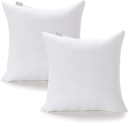 Acanva 22x22 Throw Pillow Inserts Set of 2, Premium Polyester Fiber Fill Square Sham Stuffer Cushion for Sofa, Bed, Couch and Chair, Machine Washable, 22x22 Inch(for 20x20 Cover), White 2 Count