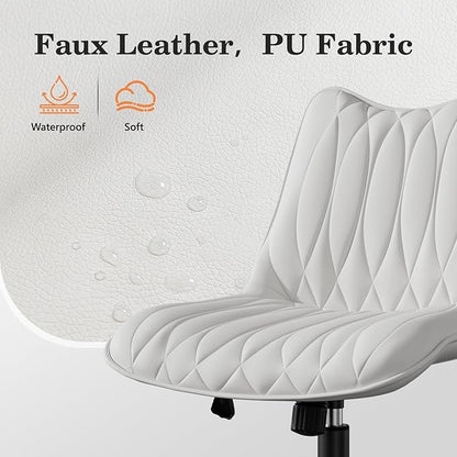 Armless Desk Chair, Armless Office Chair with Wheels, Small Desk Chair No Arms for Home Office, Swivel Vantiy Chair with Backs for Bedroom, Rolling Task Chair for Small Space, White