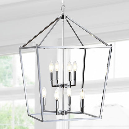 JONATHAN Y JYL7438C Pagoda Lantern Dimmable Adjustable Metal LED Pendant Classic Traditional Farmhouse Dining Room Living Room Kitchen Foyer Bedroom Hallway, 20 in, Chrome