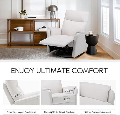 COLAMY Swivel Recliner Chair with Footrest, Rocker Glider Chair High Back with Double-Layer Cushion, Rocker Recliner for Nursery & Living Room, Bedroom, White
