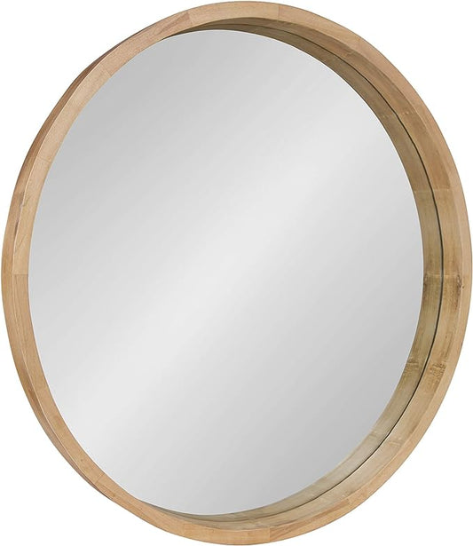 Kate and Laurel Hutton Round Decorative Large Modern Wood Frame Wall Mirror, 30 Inch Diameter, Natural Finish