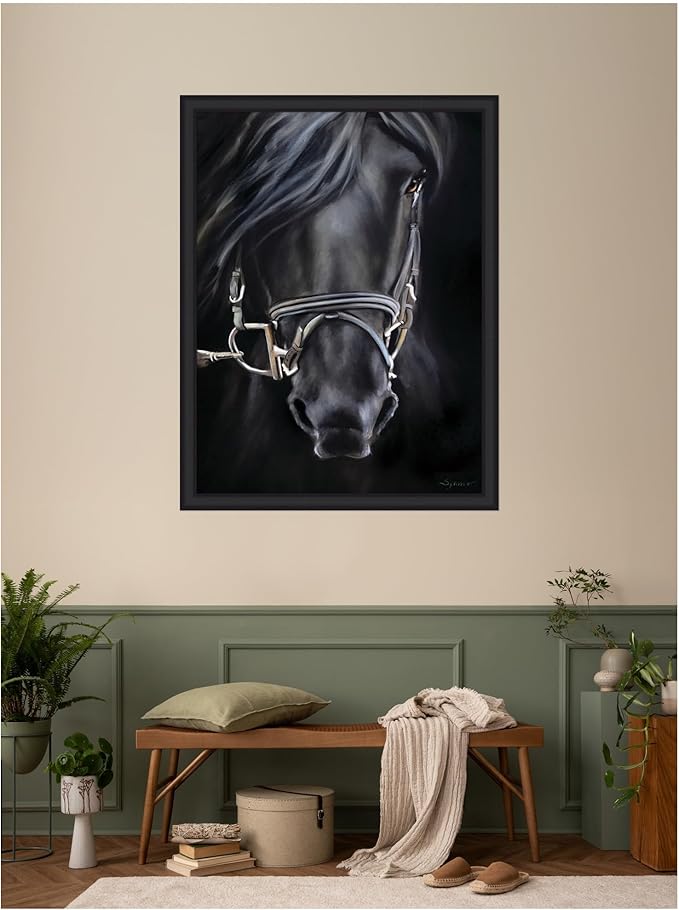 Kate and Laurel Framed Wall Art Print Ebony Splendor by Mary Sparrow, 33 x 43, Oliver Black Narrow Frame, Traditional, Animal Art for Wall Decor