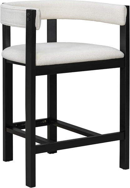 Christopher Knight Home Set of 2 Rylan Modern U-shape Fabric Upholstered Dining Room Counter Height Barstools,Kitchen Island Rubberwood Counter Stool,Armchair with Footrest+Curved Backrest,Beige+Black