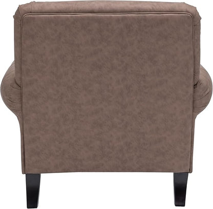 Accent Chair,22.4" Seat Depth Armchair with Roll Arms,36.6W*34.3D*34.6H Living Room Chair,Wood Legs,Set of 1,Faux Leather in Taupe