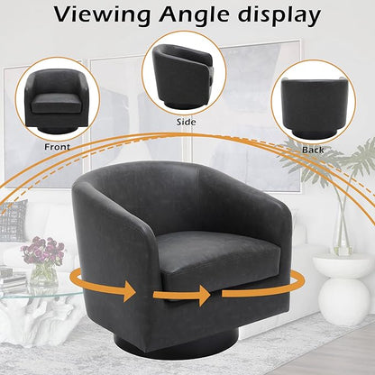 Lumibee Swivel Accent Chair, Faux Leather Swivel Barrel Chair for Living Room, Modern Comfy Upholstered Round Armchair Single Sofa Chair for Bedroom, Club-Black