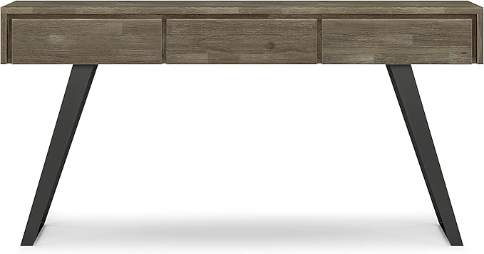 SIMPLIHOME Lowry SOLID ACACIA WOOD and Metal 60 Inch Wide Modern Industrial Console Sofa Table in Distressed Grey, For the Living Room Entryway and Bedroom