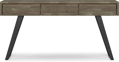 SIMPLIHOME Lowry SOLID ACACIA WOOD and Metal 60 Inch Wide Modern Industrial Console Sofa Table in Distressed Grey, For the Living Room Entryway and Bedroom