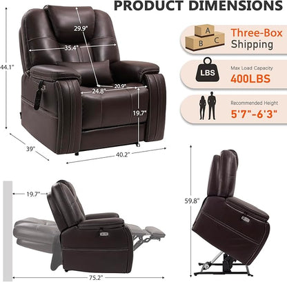 EONIX Triple Motor Lay Flat Power Lift Recliner Chair for Elderly with Adjustable Headrest, 400lbs Electirc Lift Chair for Living Room, Lumbar Pillow, Extended Footrest, Dark Brown