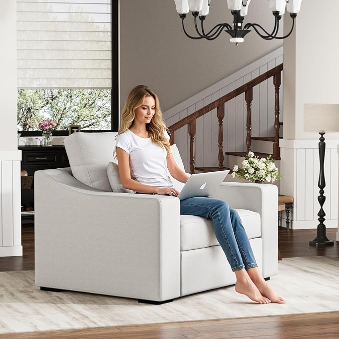ABCASA 47" W Oversized Accent Chair, Comfy Upholstered Sofa Chair with Large Seat and Wide Armrest, Pet-Friendly Modern Lounge Armchair for Living Room/Apartment/Bedroom, Premium Linen, Ivory