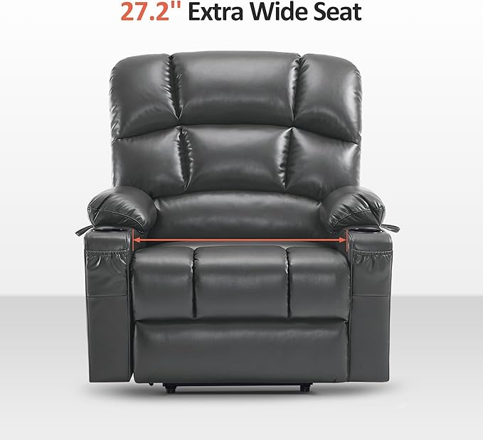 MCombo Oversized Dual Motor Power Lift Recliner Chair Sofa with Massage and Heat for Big Elderly People, Infinite Position, USB Ports, Faux Leather R7677 (Dark Grey, Medium-Oversize)