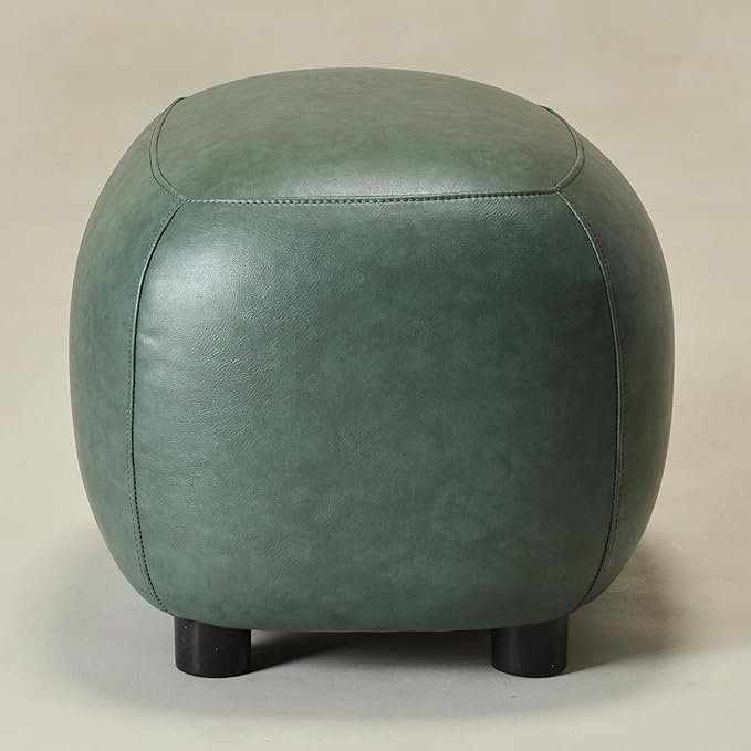 KINWELL 23" Wide Faux Leather Upholstered Ottoman, Mid-Century Modern Living Room Footrest with Soft Padded Seat, Footstool for Bedroom, Entryway or Living Room, Green