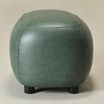KINWELL 23" Wide Faux Leather Upholstered Ottoman, Mid-Century Modern Living Room Footrest with Soft Padded Seat, Footstool for Bedroom, Entryway or Living Room, Green