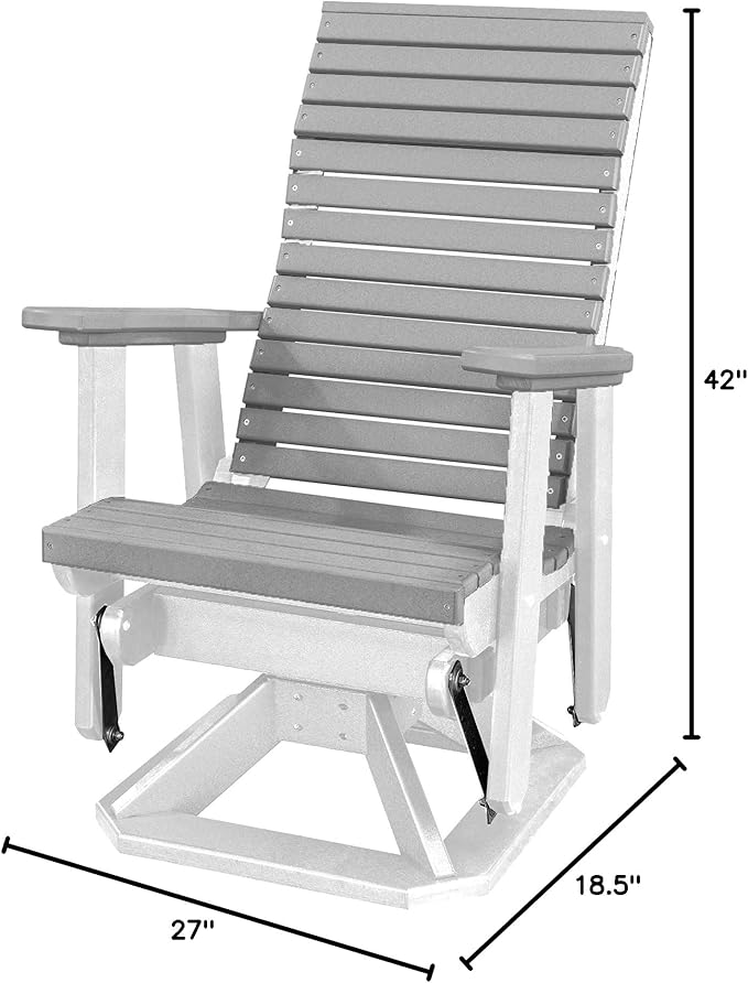 DutchCrafters Modern Horizontal Slat High Back Poly Adirondack Swivel Glider Outdoor Patio Chair (White & Light Gray)