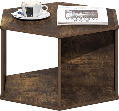 Furinno Simple Design Coffee Table, Hexagon Modern Coffee Table with Open Shelf, Vertical or Horizontal Side Table, for Living Room, Bedroom, Home Office, Amber Pine