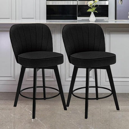 MINCETA Bar Stools Set of 2, 26 Inch Upholstered Barstools with Backrest and Footrest, Swivel Counter Height Barstools for Kitchen Island Home Bar Black