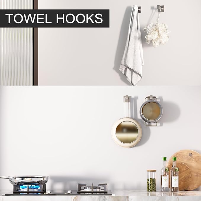 5-Pieces Bathroom Hardware Set, SUS304 Stainless Steel Wall Mounted 16 Inch Hand Towel Bar, Toilet Paper Holder, Towel Ring, Towel Hooks, Bathroom Towel Bar Set, Brushed Nickel