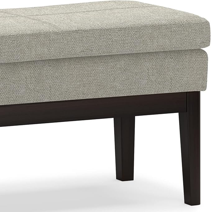 SIMPLIHOME Carlson 45-inch Wide Linen-Look Fabric Ottoman Bench in Greige with Solid Wood Frame for Living Room, Entryway, or Bedroom
