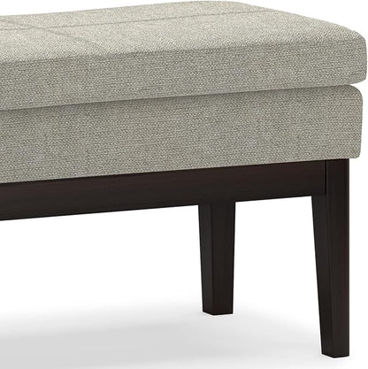 SIMPLIHOME Carlson 45-inch Wide Linen-Look Fabric Ottoman Bench in Greige with Solid Wood Frame for Living Room, Entryway, or Bedroom