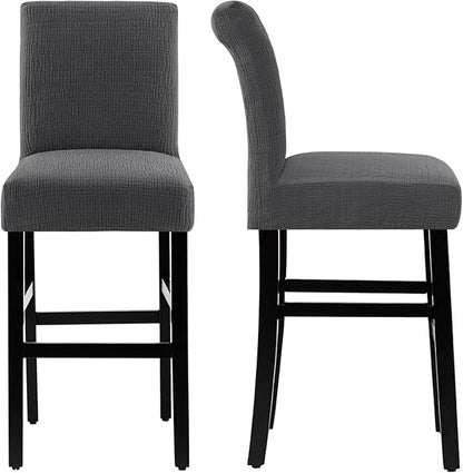 H.VERSAILTEX 100% Waterproof Bar Stool Covers Stretch Washable High Chair Cover for Dining Room Chair Removable Counter Stool Pub Chair Slipcover Seat Covers Jacquard Crizzle Pattern Set of 2, Grey