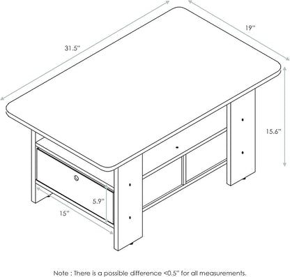 Furinno Andrey Coffee Table with Bin Drawer, Dark Walnut