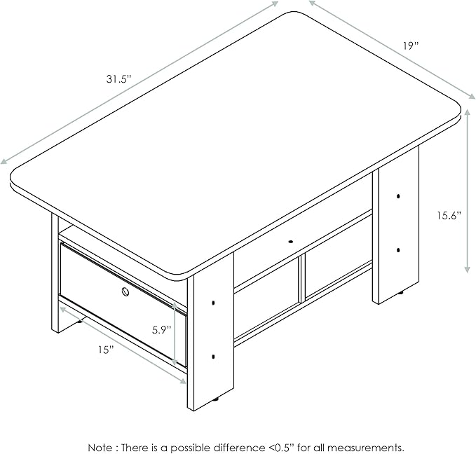 Furinno Coffee Table with Bins, Espresso/Brown