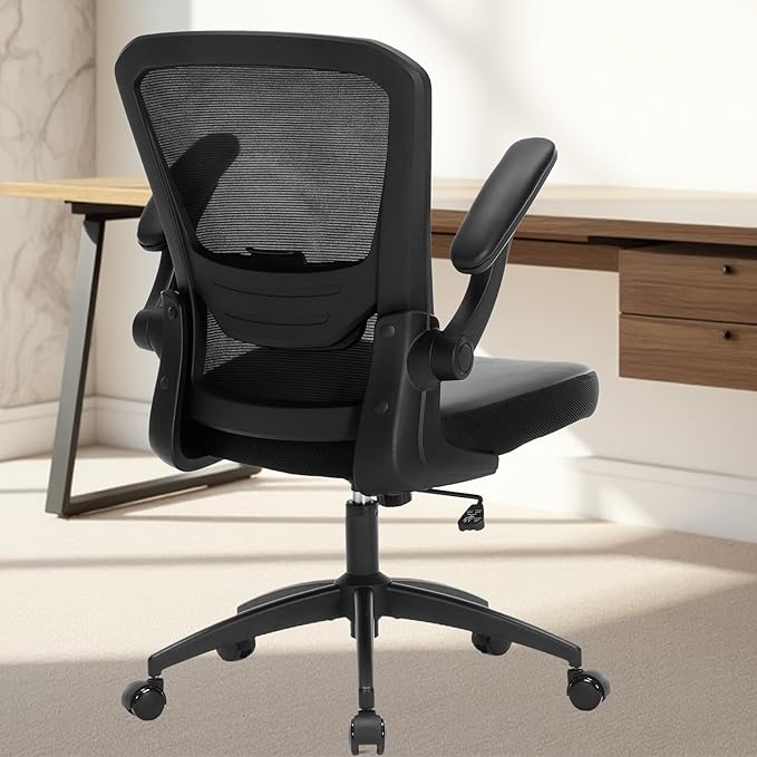 Ergonomic Office Chair 400lbs PU Leather Mesh Desk Chair with Lumbar Support, Flip-Up Arms, Swivel Wheels, Adjustable Height, Rolling Executive Computer Task Chair for Home Office,Black