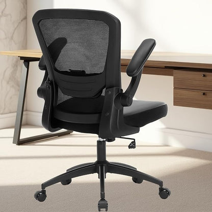 Ergonomic Office Chair 400lbs PU Leather Mesh Desk Chair with Lumbar Support, Flip-Up Arms, Swivel Wheels, Adjustable Height, Rolling Executive Computer Task Chair for Home Office,Black