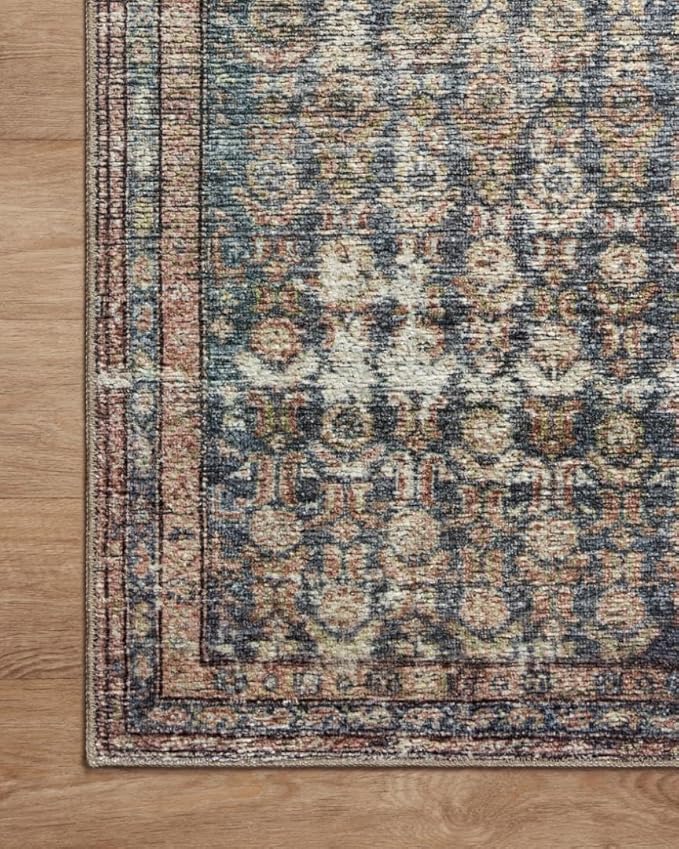 Loloi Amber Lewis Billie Collection, Ocean & Brick 2'-6" x 9'-6" Area Rug – Antique & Distressed Accent Rugs for Living Room, Bedroom, Entryway & Hallway, No Shed High Traffic Area Home Decor Rug