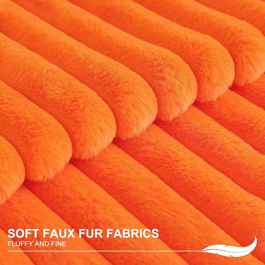 Pallene Faux Fur Plush Fall Throw Pillow Covers 12x20 Set of 2, Luxury Soft Fluffy Striped Decorative Pillow Covers for Sofa, Couch, Living Room, Burnt Orange