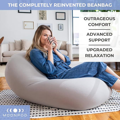 Moon Pod Bean Bag Chairs for Adults - 12LB Giant Bean Bag for Back Support w/ Micro-Bead Filling for Zero-Gravity Sensation, Tension Relief (Pink)