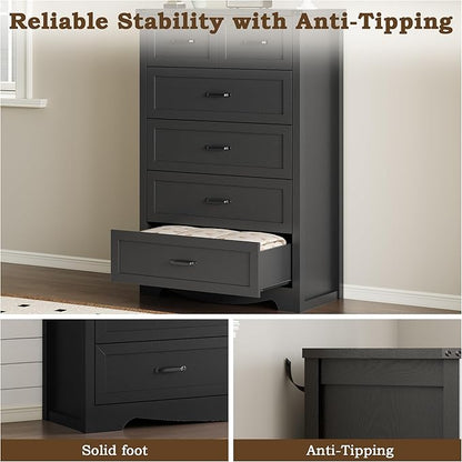 Tall 6-Drawer Dresser for Bedroom, Modern Wooden Chest of Drawers with Metal Handles, Anti-Tipping Design, Sturdy and Stable Storage Organizer for Living Room, Entryway, Home Office, Standard